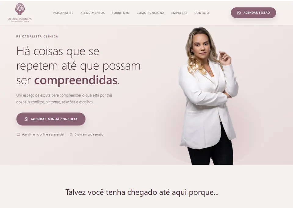 Página clínica da Ariane Monteiro, com o título Há coisas que se repetem até que possam ser compreendidas